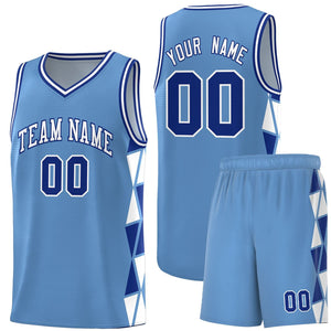 Custom Light Blue Royal-White Side Two-Color Triangle Splicing Sports Uniform Basketball Jersey