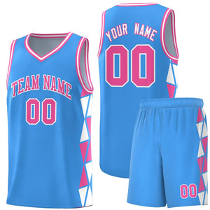 Custom Powder Blue Pink-White Side Two-Color Triangle Splicing Sports Uniform Basketball Jersey