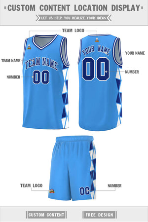 Custom Powder Blue Royal-White Side Two-Color Triangle Splicing Sports Uniform Basketball Jersey