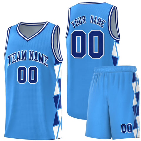 Custom Powder Blue Royal-White Side Two-Color Triangle Splicing Sports Uniform Basketball Jersey