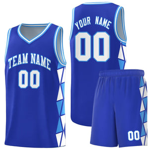 Custom Royal White-Powder Blue Side Two-Color Triangle Splicing Sports Uniform Basketball Jersey