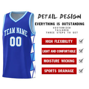 Custom Royal White-Powder Blue Side Two-Color Triangle Splicing Sports Uniform Basketball Jersey