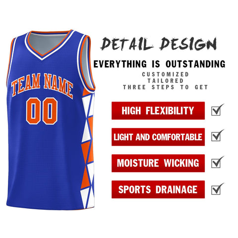 Custom Royal Orange-White Side Two-Color Triangle Splicing Sports Uniform Basketball Jersey