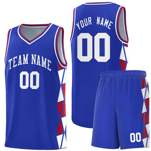 Custom Royal Red-White Side Two-Color Triangle Splicing Sports Uniform Basketball Jersey