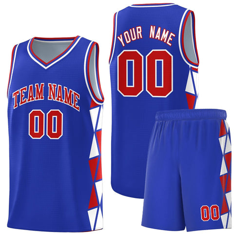 Custom Royal Red-White Side Two-Color Triangle Splicing Sports Uniform Basketball Jersey