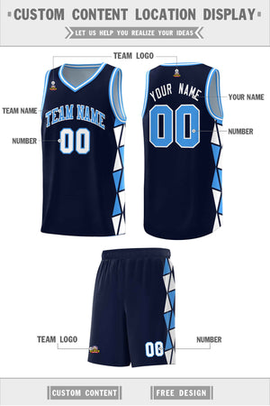 Custom Navy Powder Blue-White Side Two-Color Triangle Splicing Sports Uniform Basketball Jersey