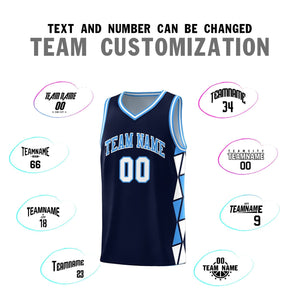 Custom Navy Powder Blue-White Side Two-Color Triangle Splicing Sports Uniform Basketball Jersey