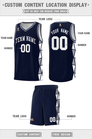 Custom Navy Gray-White Side Two-Color Triangle Splicing Sports Uniform Basketball Jersey