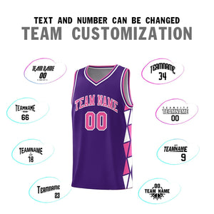 Custom Purple Pink-White Side Two-Color Triangle Splicing Sports Uniform Basketball Jersey