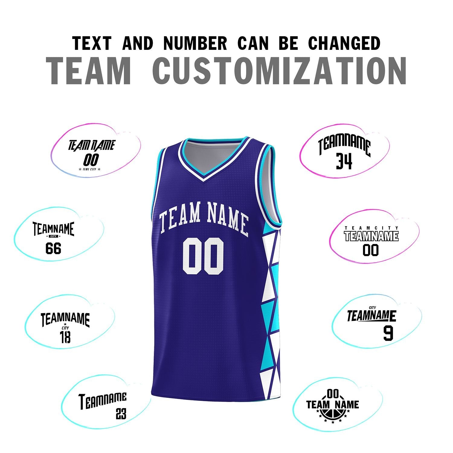 Custom Violet Sky Blue-White Side Two-Color Triangle Splicing Sports Uniform Basketball Jersey