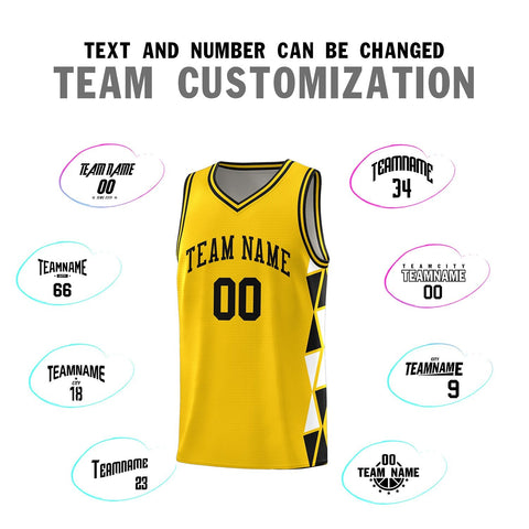 Custom Gold Black-White Side Two-Color Triangle Splicing Sports Uniform Basketball Jersey