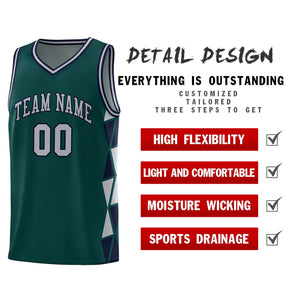 Custom Midnight Green Gray-Navy Side Two-Color Triangle Splicing Sports Uniform Basketball Jersey