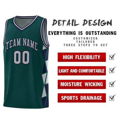 Custom Midnight Green Gray-Navy Side Two-Color Triangle Splicing Sports Uniform Basketball Jersey