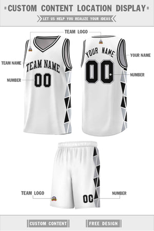 Custom White Black-Gray Side Two-Color Triangle Splicing Sports Uniform Basketball Jersey