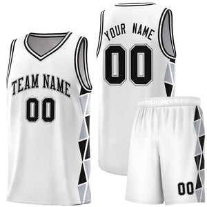 Custom White Black-Gray Side Two-Color Triangle Splicing Sports Uniform Basketball Jersey