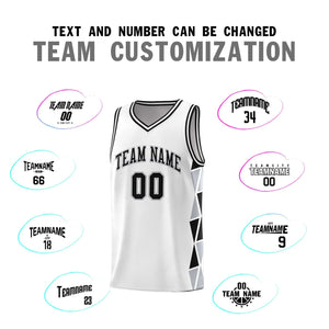 Custom White Black-Gray Side Two-Color Triangle Splicing Sports Uniform Basketball Jersey