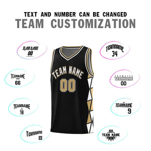 Custom Black Old Gold-White Side Two-Color Triangle Splicing Sports Uniform Basketball Jersey