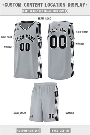 Custom Gray Black-White Side Two-Color Triangle Splicing Sports Uniform Basketball Jersey