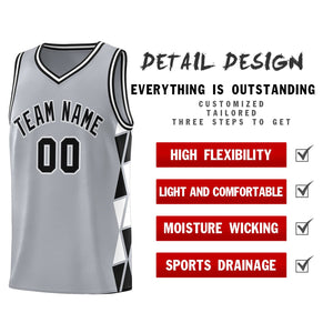 Custom Gray Black-White Side Two-Color Triangle Splicing Sports Uniform Basketball Jersey