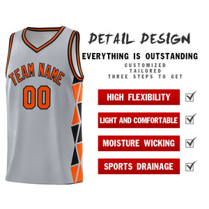 Custom Gray Orange-Black Side Two-Color Triangle Splicing Sports Uniform Basketball Jersey