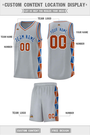 Custom Gray Royal-Texas Orange Side Two-Color Triangle Splicing Sports Uniform Basketball Jersey