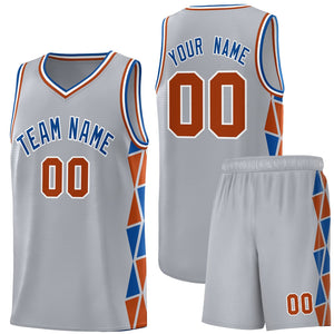 Custom Gray Royal-Texas Orange Side Two-Color Triangle Splicing Sports Uniform Basketball Jersey