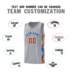 Custom Gray Royal-Texas Orange Side Two-Color Triangle Splicing Sports Uniform Basketball Jersey