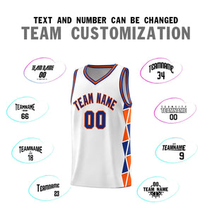 Custom White Royal-Orange Side Two-Color Triangle Splicing Sports Uniform Basketball Jersey