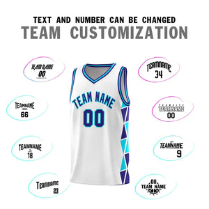 Custom White Violet-Sky Blue Side Two-Color Triangle Splicing Sports Uniform Basketball Jersey