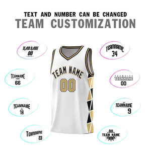 Custom White Black-Old Gold Side Two-Color Triangle Splicing Sports Uniform Basketball Jersey
