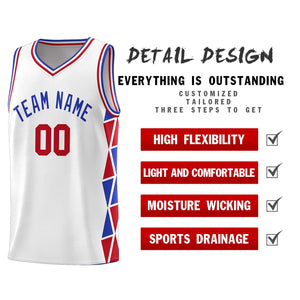 Custom White Royal-Red Side Two-Color Triangle Splicing Sports Uniform Basketball Jersey