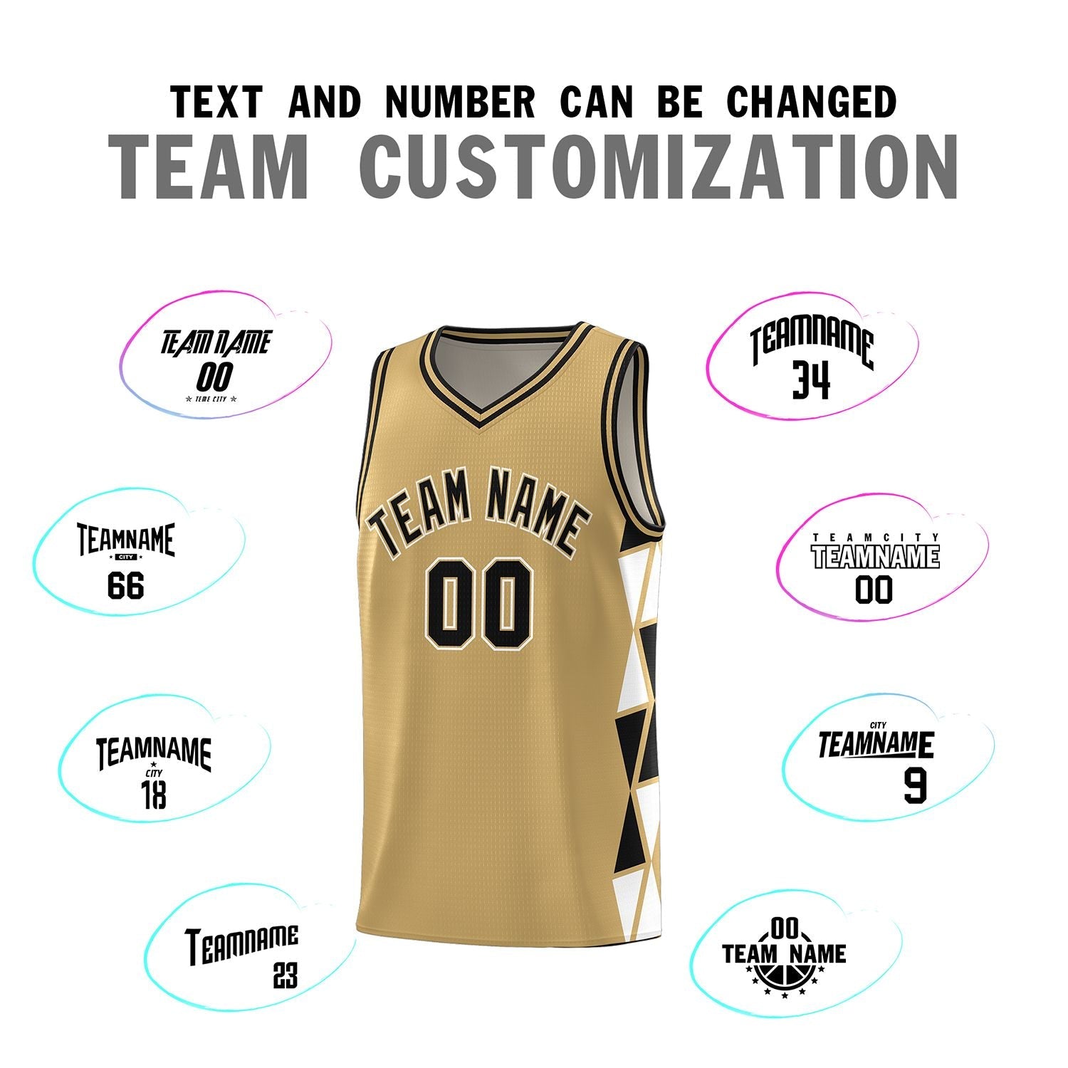 Custom Old Gold Black-White Side Two-Color Triangle Splicing Sports Uniform Basketball Jersey