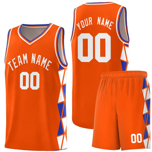 Custom Orange Royal-White Side Two-Color Triangle Splicing Sports Uniform Basketball Jersey