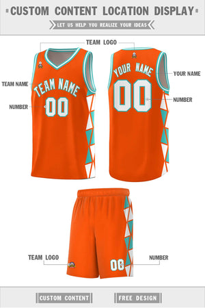 Custom Orange White-Aqua Side Two-Color Triangle Splicing Sports Uniform Basketball Jersey