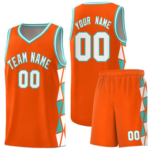 Custom Orange White-Aqua Side Two-Color Triangle Splicing Sports Uniform Basketball Jersey