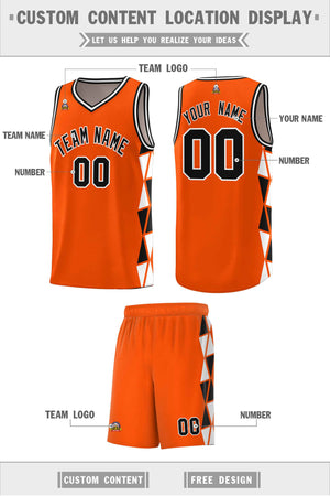 Custom Orange Black-White Side Two-Color Triangle Splicing Sports Uniform Basketball Jersey