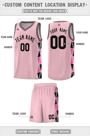 Custom Light Pink Black-Pink Side Two-Color Triangle Splicing Sports Uniform Basketball Jersey