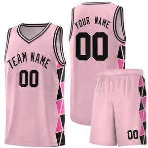 Custom Light Pink Black-Pink Side Two-Color Triangle Splicing Sports Uniform Basketball Jersey