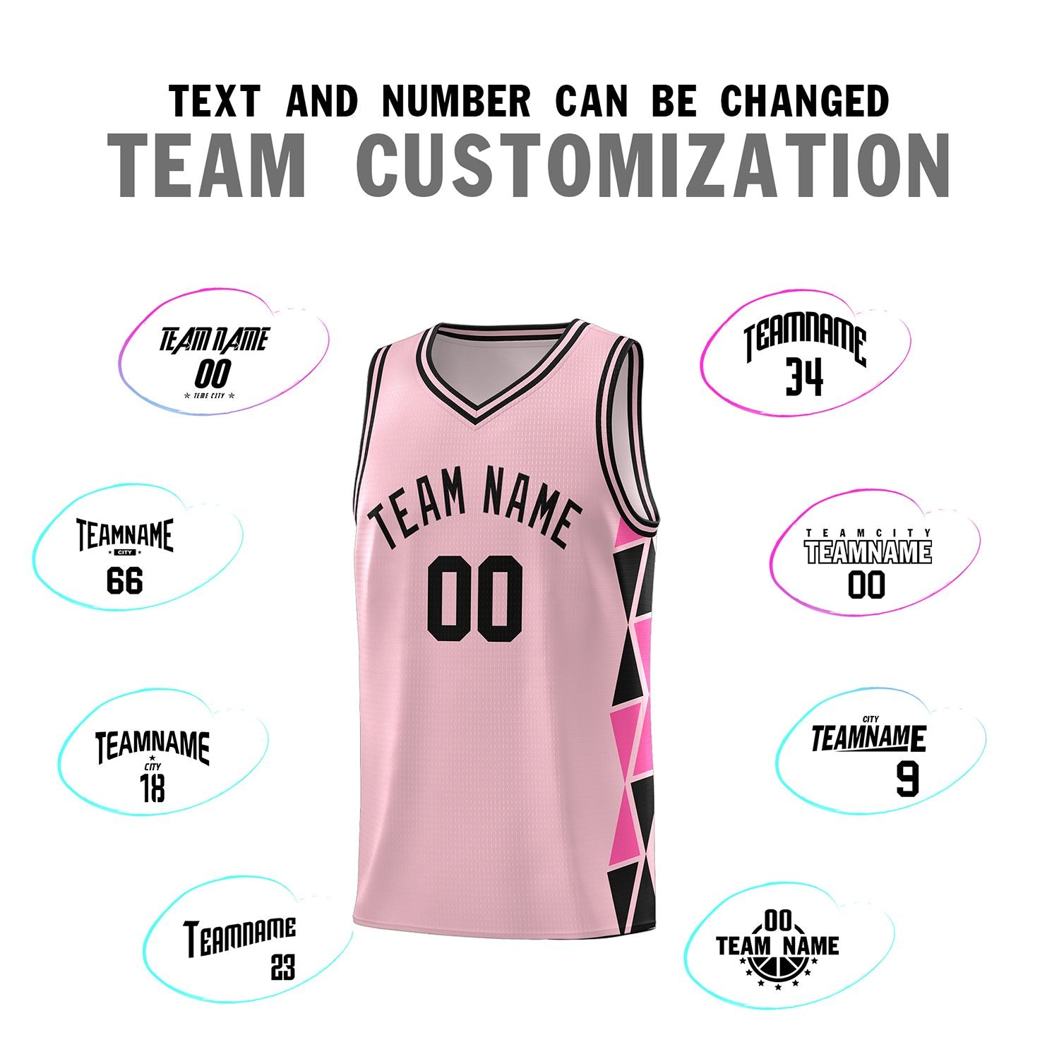 Custom Light Pink Black-Pink Side Two-Color Triangle Splicing Sports Uniform Basketball Jersey