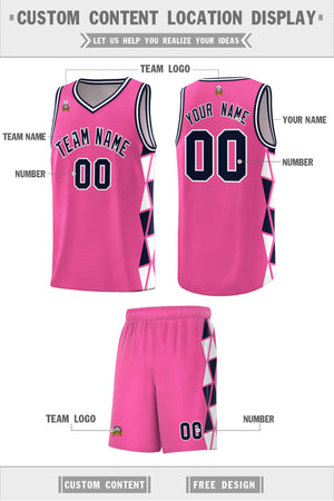 Custom Pink Navy-White Side Two-Color Triangle Splicing Sports Uniform Basketball Jersey