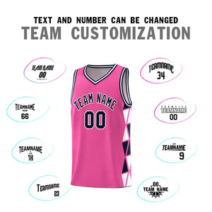 Custom Pink Navy-White Side Two-Color Triangle Splicing Sports Uniform Basketball Jersey