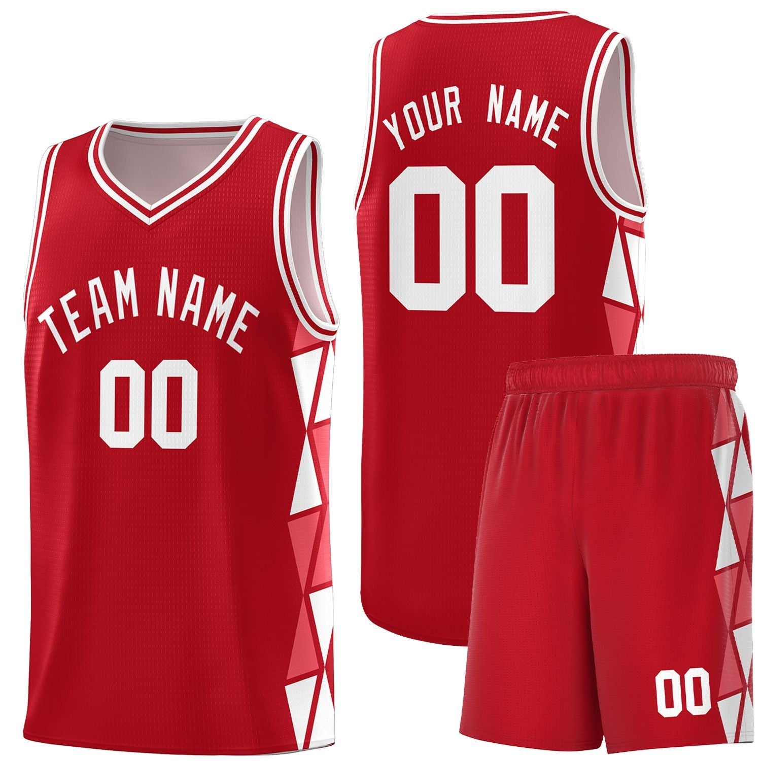 Custom Red Light Red-White Side Two-Color Triangle Splicing Sports Uniform Basketball Jersey