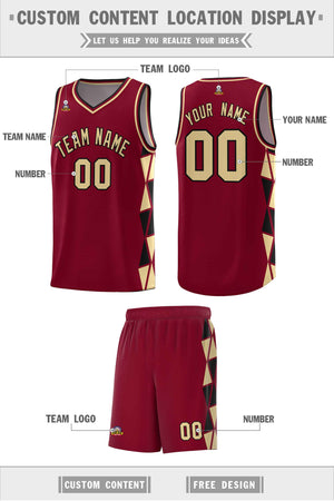 Custom Crimson Khaki-Black Side Two-Color Triangle Splicing Sports Uniform Basketball Jersey