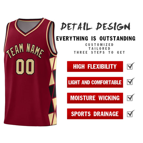 Custom Crimson Khaki-Black Side Two-Color Triangle Splicing Sports Uniform Basketball Jersey