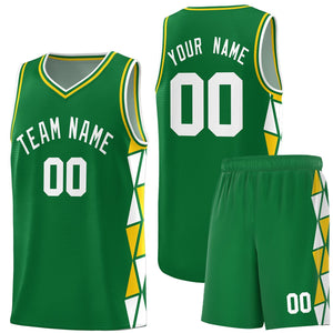 Custom Kelly Green White-Gold Side Two-Color Triangle Splicing Sports Uniform Basketball Jersey