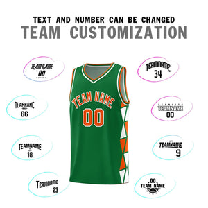 Custom Kelly Green Orange-White Side Two-Color Triangle Splicing Sports Uniform Basketball Jersey