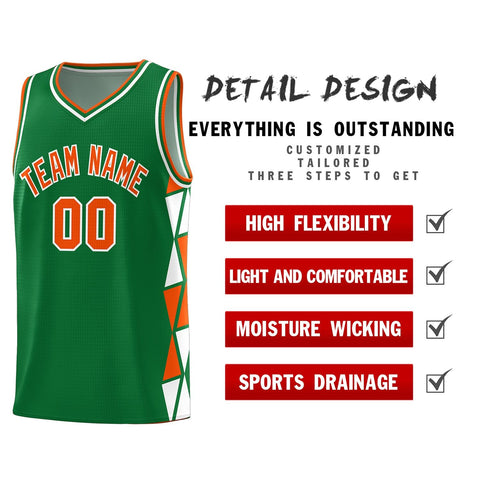 Custom Kelly Green Orange-White Side Two-Color Triangle Splicing Sports Uniform Basketball Jersey
