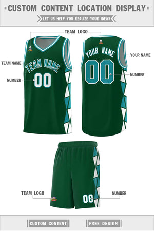 Custom Green Aqua-White Side Two-Color Triangle Splicing Sports Uniform Basketball Jersey