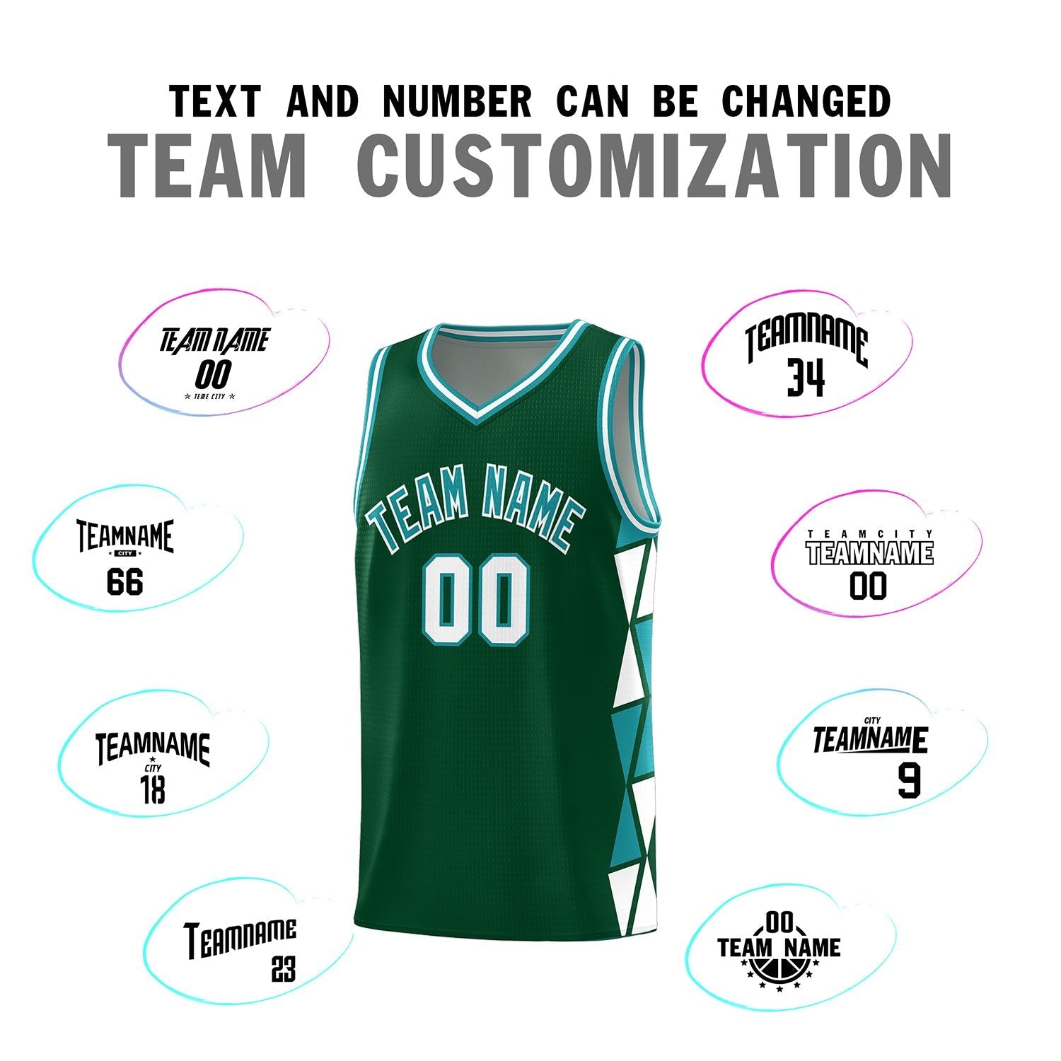 Custom Green Aqua-White Side Two-Color Triangle Splicing Sports Uniform Basketball Jersey