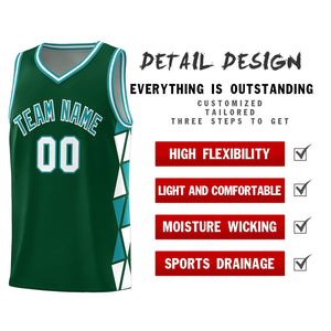 Custom Green Aqua-White Side Two-Color Triangle Splicing Sports Uniform Basketball Jersey